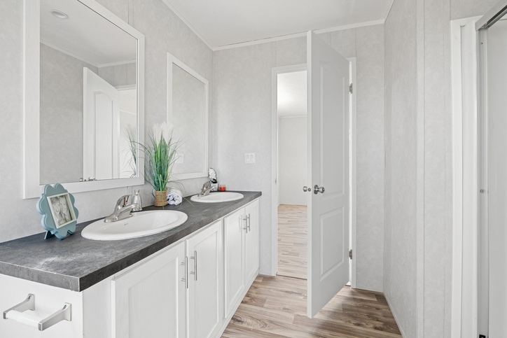 Bathroom with double vanity inside the new double-wide