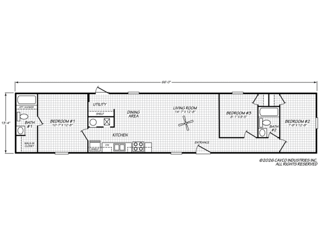 Valu Maxx 14663M floor plan — 3 bed, 2 bath, 880 square feet